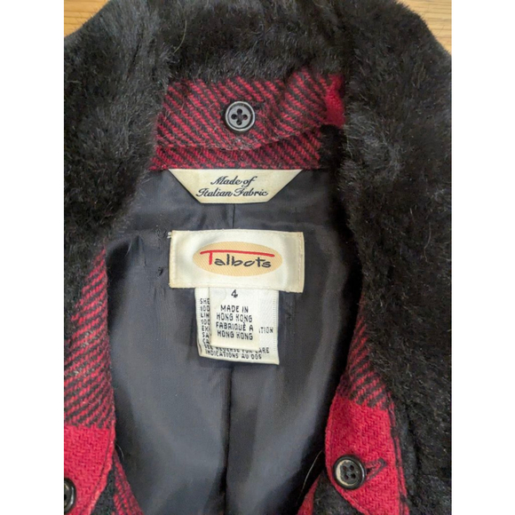Talbots Buffalo Check Plaid Wool Jacket with Faux Fur Removable Collar Size 4 - Picture 3 of 12